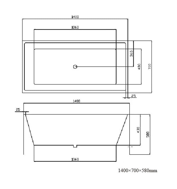 KAL 1400 - 4 Sided, 4 Way Slimline Freestanding or Corner Bath