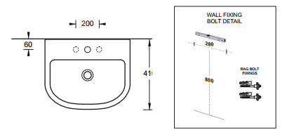 GEMINI LIFE WALL BASIN 500W x 410D x 185H mm
