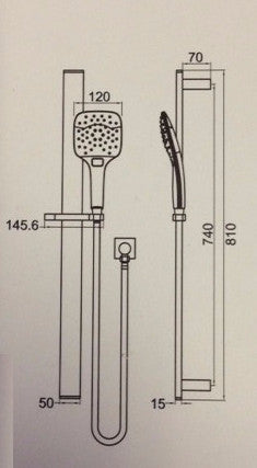Railshower Square Quadra DELUXE 3 Function CHROME