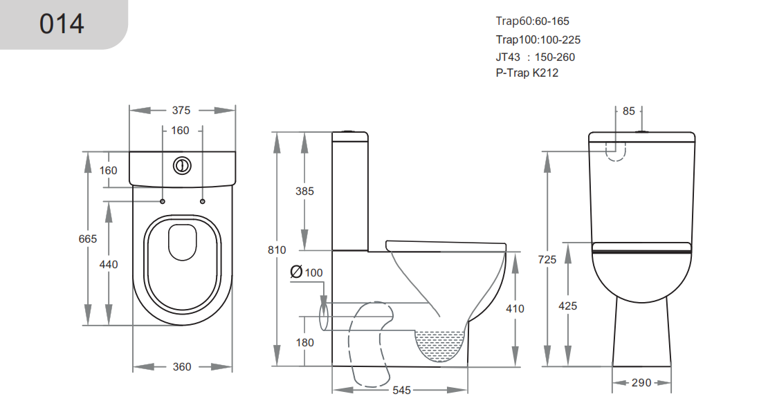 BACK TO WALL KDK014 S & P trap, Quick release soft close seat (Copy)