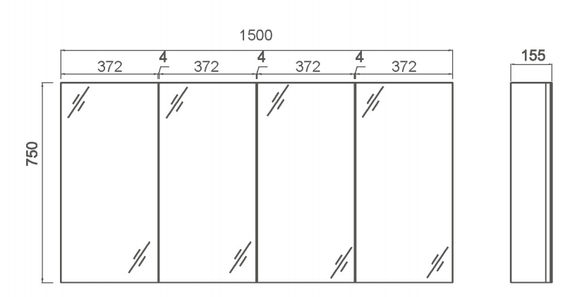 BRONTI 1500mm OAK, PENCIL EDGE, GLASS SHELVES Mirror Shaving Cabinet, Soft Close