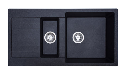 RIA BLACK GRANITE SINK 1 & 1/4 Bowl & Drainer 960x500mm