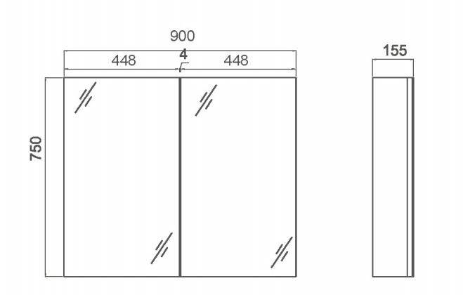 BRONTI 900mm OAK, PENCIL EDGE, GLASS SHELVES Mirror Shaving Cabinet, Soft Close,