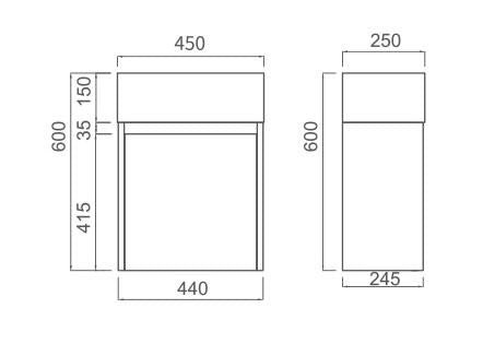 PVC 450 Wall Hung, Waterproof Vanity, 450x250mm White Gloss, Poly Hi-rise Top