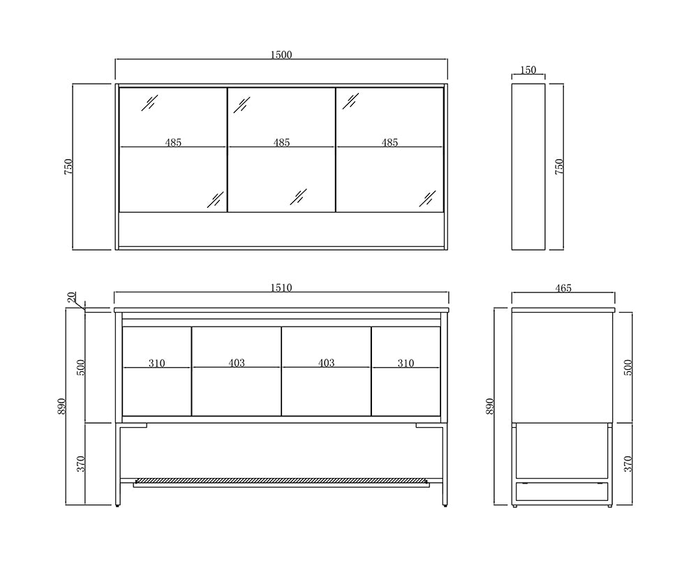 Versilia 1500 Vanity and Shaver Set Single or Double