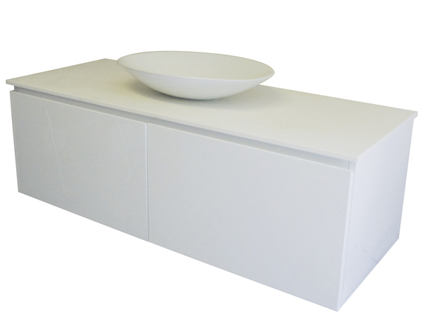 1200 TWIN DRAWER WALL HUNG Vanity, Solid Surface Top, Counter Basin