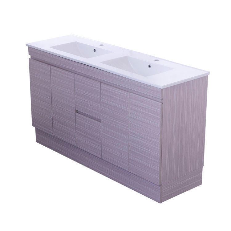 VELLA Finger Pull Vanity, Double Bowl Slimline Ceramic Top