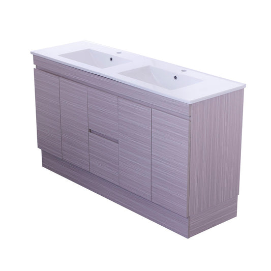 VELLA Finger Pull Vanity, Double Bowl Slimline Ceramic Top