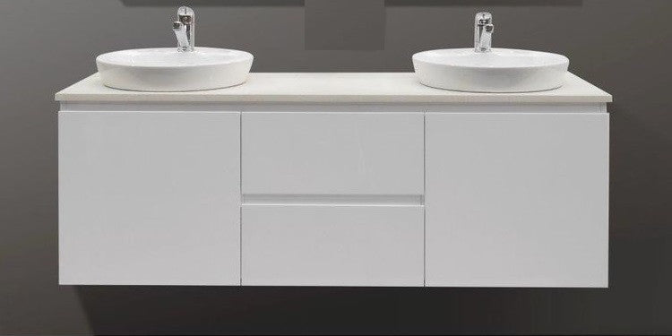 1500 WALL HUNG Double Vanity, Counter/Inset Basins, Stone Top