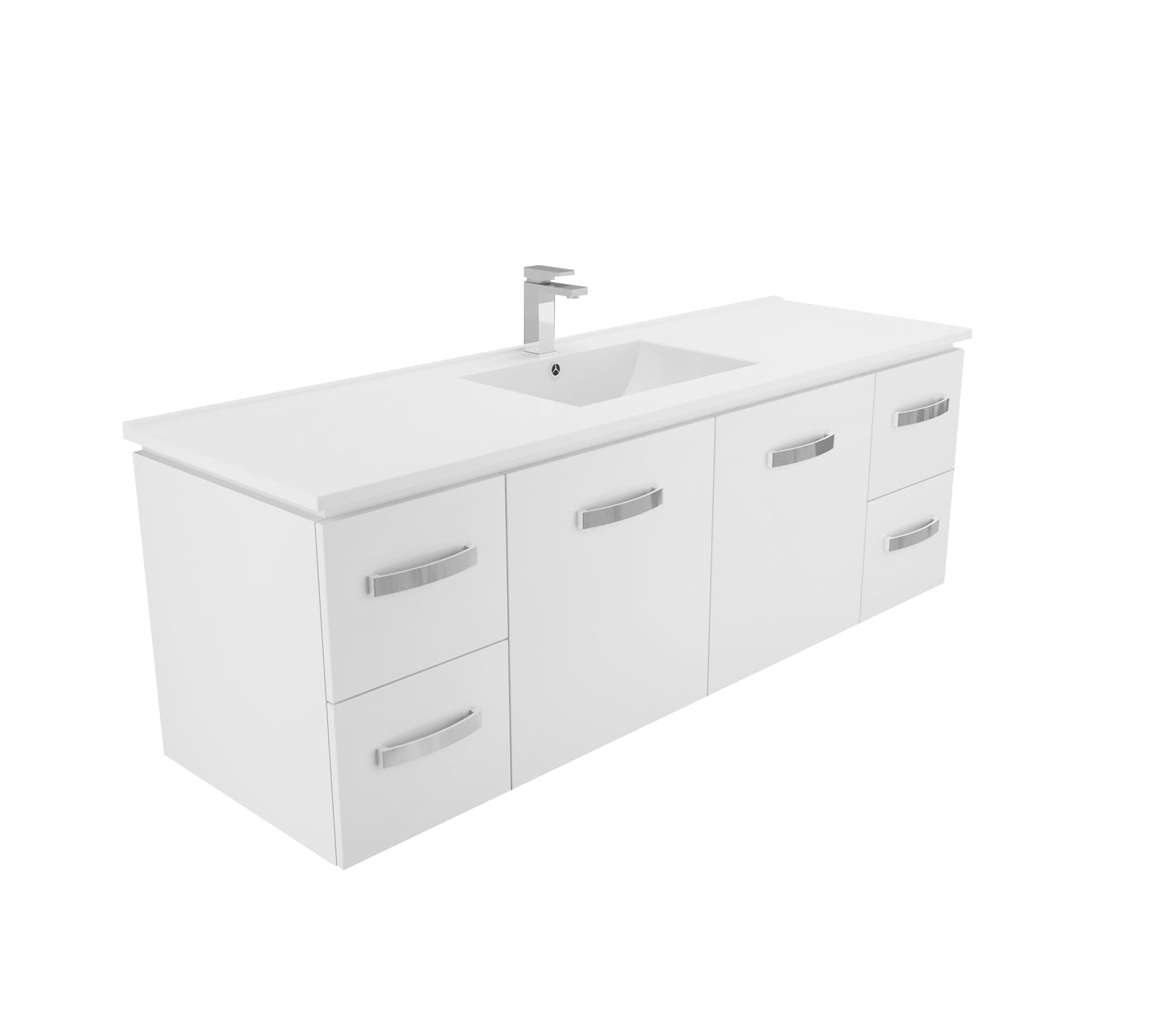 1500 Wall hung Vanity, Single Bowl White Cast Marble Top