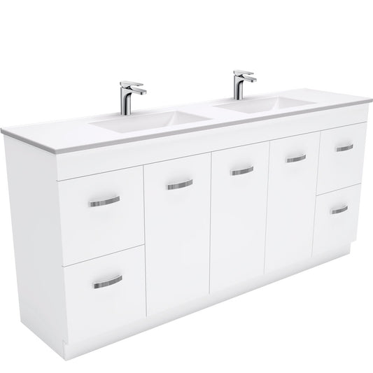 1800 Kickboard Vanity, Double Bowl White Cast Marble Slim Top