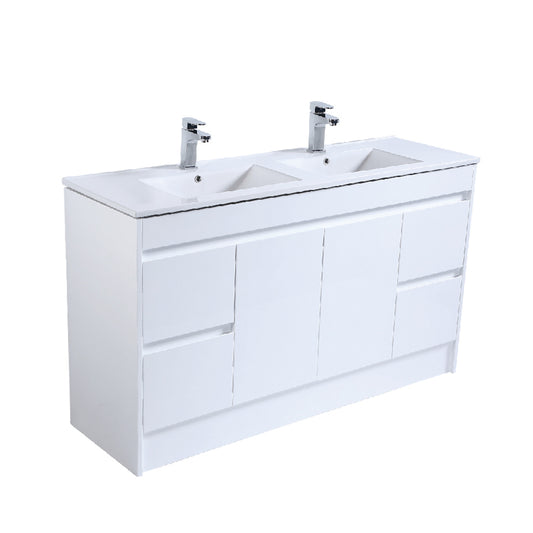 1500 PVC Waterproof Vanity, White Gloss, Slimline Double Ceramic top