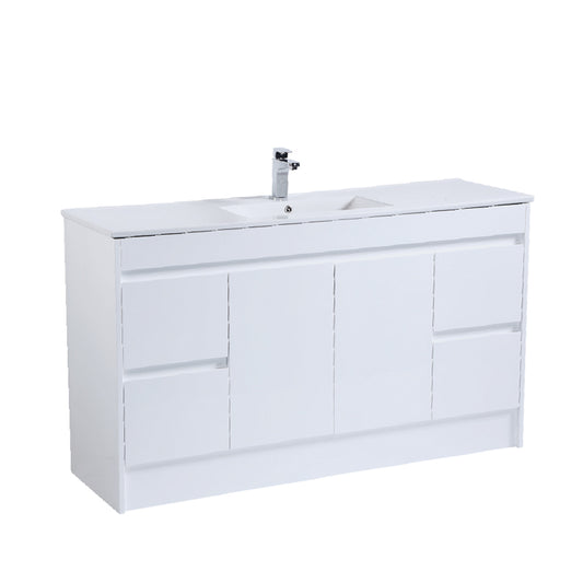 1500 PVC Waterproof Vanity, White Gloss, Slimline Single Ceramic top