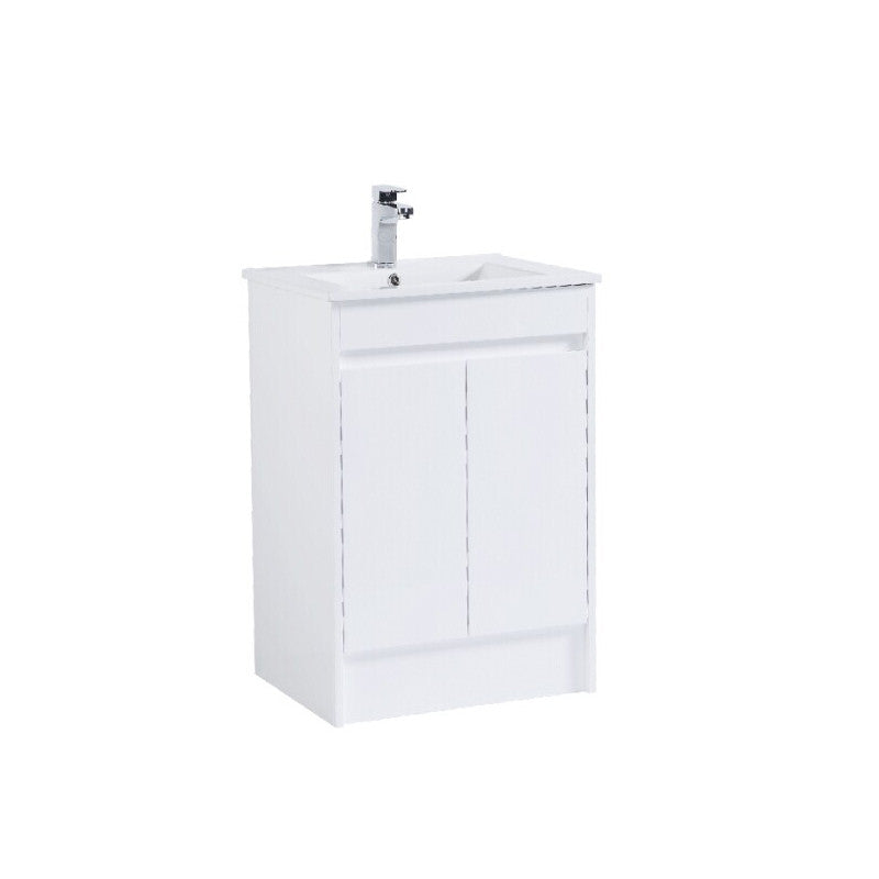 600 PVC Waterproof Vanity, White Gloss, Slimline Ceramic top