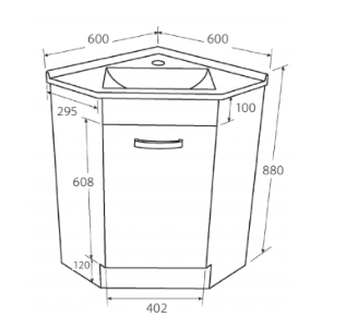 CORNER 600 Compact Vanity, Kickboard,  Poly Marble Top