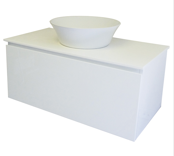900 SINGLE DRAWER WALL HUNG Vanity, Solid Surface Top, Counter Basin