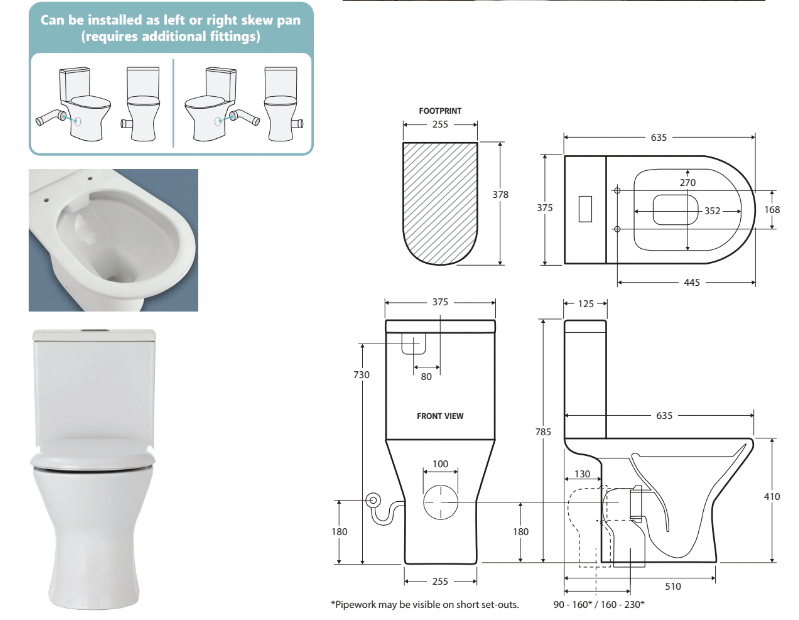 CLOSE COUPLED RIMLESS CHIC SKEWED Toilet, Soft Close