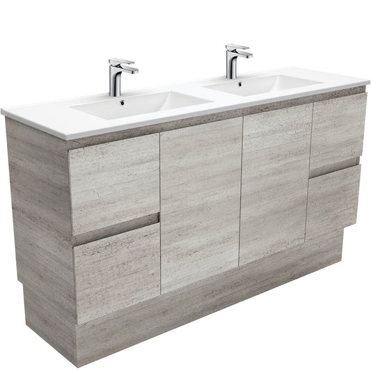 1500 Concrete Vanity, Kickboard, Slimline Ceramic Top Double