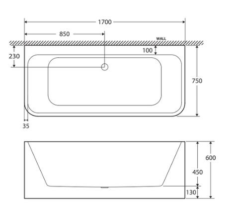 DELTA 1500 Back-to-Wall Slimline Freestanding Bath