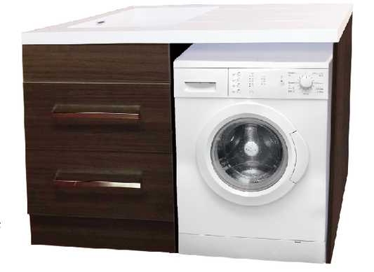 Laundry Unit 1200W x 600D mm, Oak Laminate Cabinet, Bench & Tub