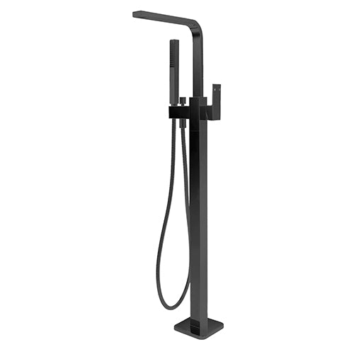 Squareline BLACK Floor Mounted Combo Bath Mixer, Straight Spout, Hand-shower