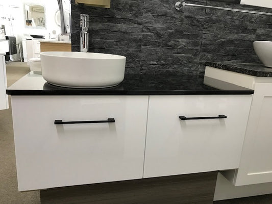 CELINE 1050 WALL HUNG  Vanity, Black Granite Top, Counter Basin, FREE Hi-Rise Mixer & Pop-up Waste