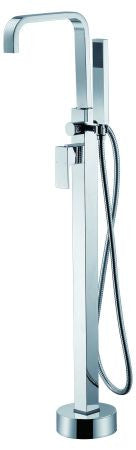 Quadra Floor Mounted Combo Bath Mixer, Swannk Spout, Hand-shower