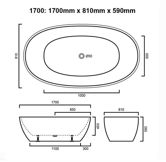 KARLA SLIMLINE  1700 Freestanding Luxury Bath -BLACK OR WHITE