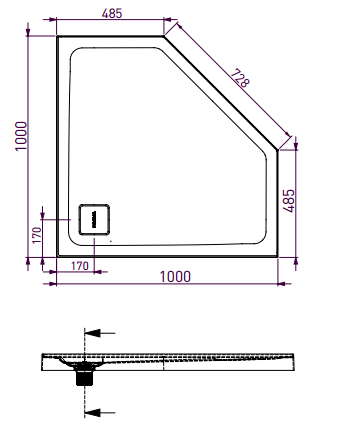 LUNA Shower Base 1000 x 1000 x 65H mm Angled