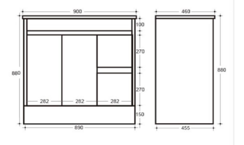 900 PVC Waterproof Vanity, White Gloss, Slimline Ceramic top