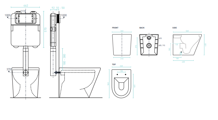 Wall Face RENEE Rimless In-Wall Cistern Toilet, Soft close seat