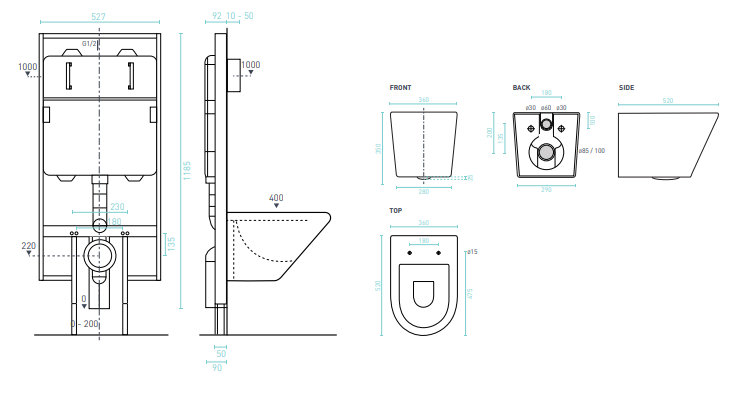 Wall Hung RENEE Rimless In-Wall Cistern Toilet, Soft close seat