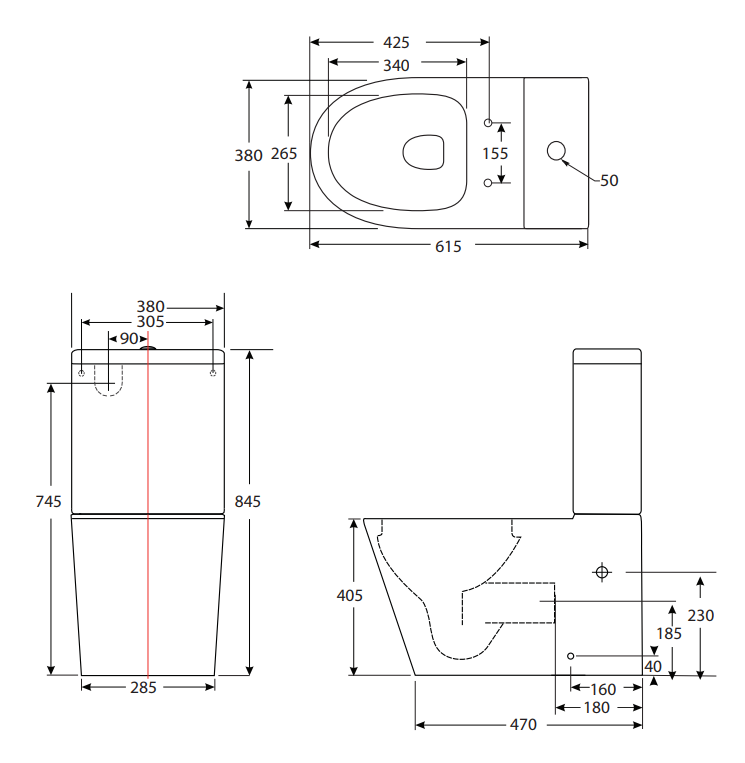 Back to Wall RENEE Rimless Toilet suite, Soft close seat