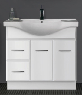 900 Semi-recessed Vanity, Moulded Ceramic top, Kickboard