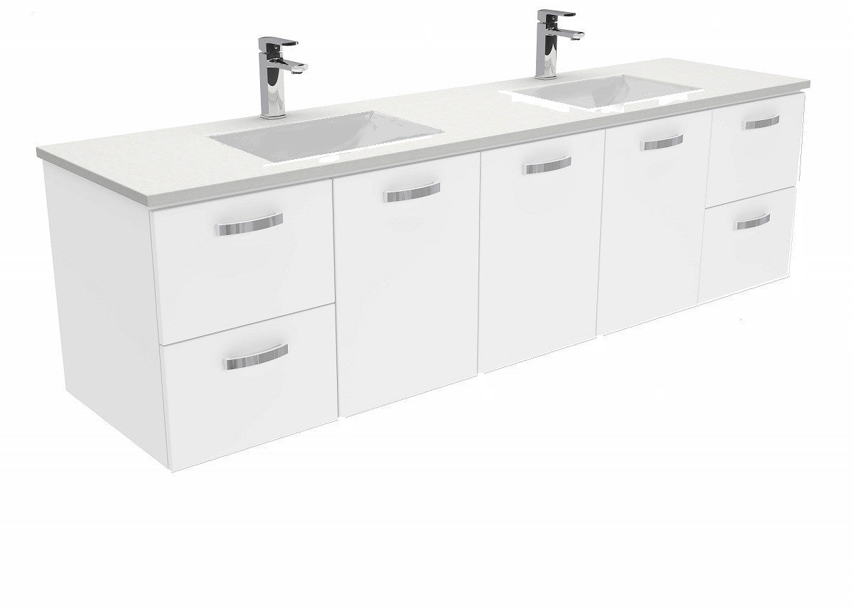 1800 Wall hung Vanity, Double Bowl White Cast Marble Slim Top