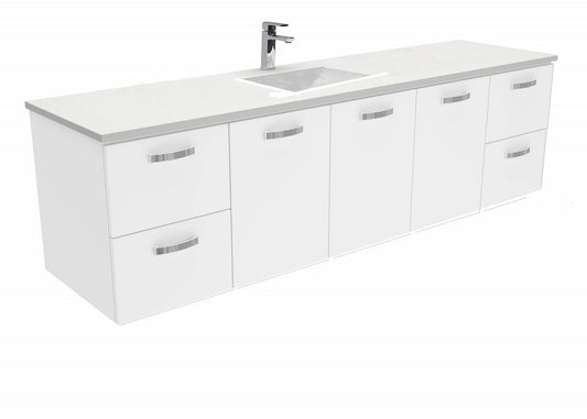 1800 Wall hung Vanity, Single Bowl White Cast Marble Slim Top