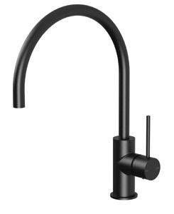 VIVID Slim Line Side Lever Sink Mixer 220mm Gooseneck Matte Black