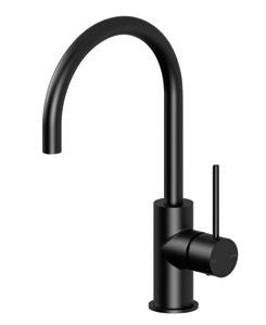 VIVID Slim Line Side Lever Sink Mixer 160mm Gooseneck Matte Black