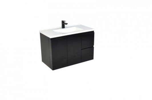 1200 BLACK Dana Wall Hung Vanity, Slimline Ceramic Top