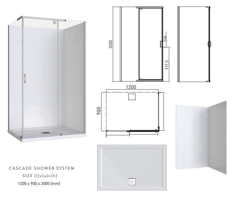 CASCADE Semi-Frameless Shower System RECT 1200 x 900 x 2000Hmm
