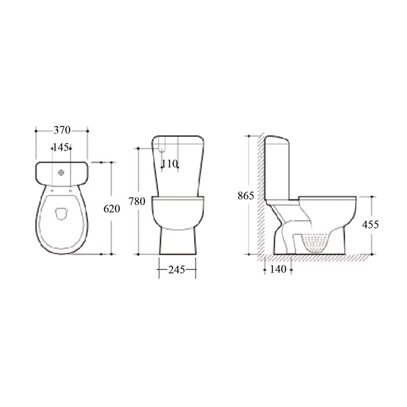 CLOSE COUPLED KARLA EXTRA HEIGHT, S TRAP  Quick Release Seat Soft close