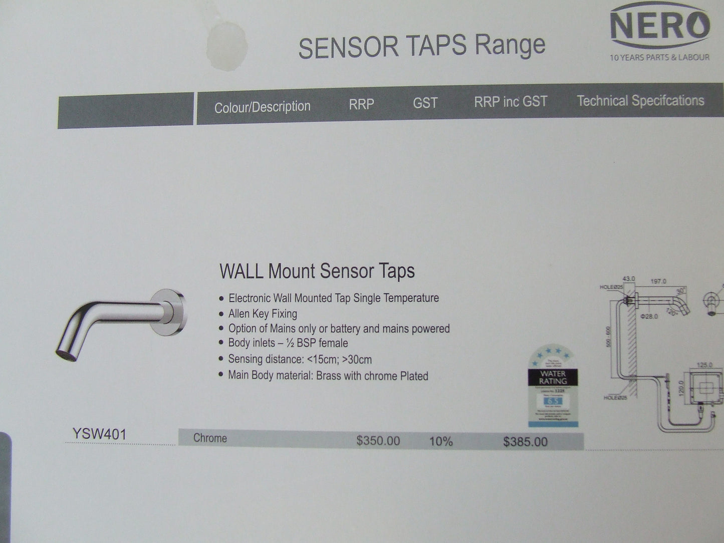 Wall Mount sensor  Tap