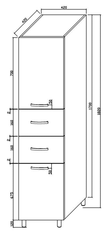 Tall Boy 1820H mm with 2 Doors & 2 Drawers