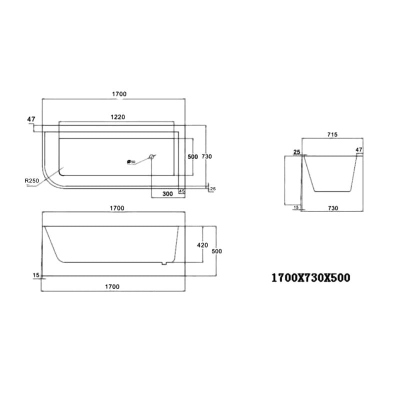 Mod 1700 Back-to-Wall & Corner 2 Sided Freestanding Bath