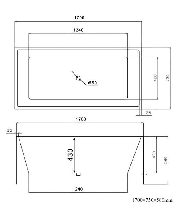 KAL 1700 - 4 Sided, 4 Way Slimline Freestanding or Corner Bath