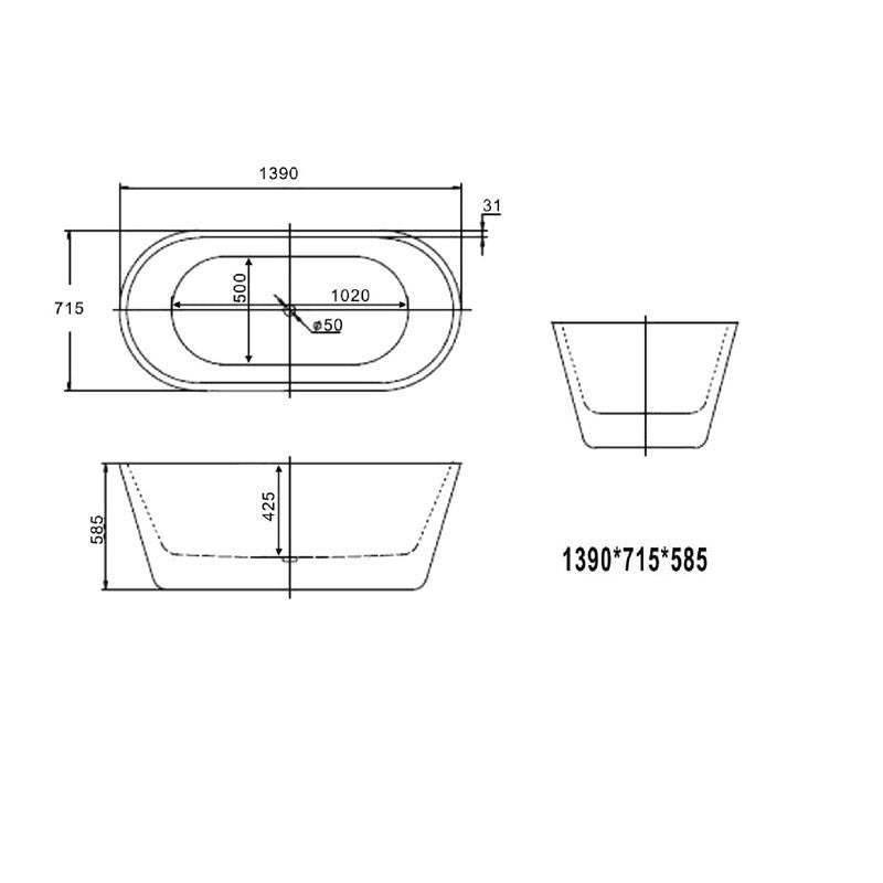 KIM SLIMLINE  1400 Freestanding Luxury Bath - White