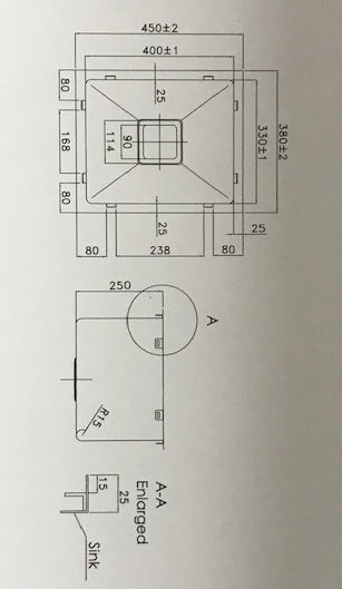 Single Bowl Square 380mm Under/Over/Flush Mount Stainless Steel Sink
