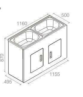 Twin 45L + 45L Laundry Tub & Cabinet 1160W x 500D